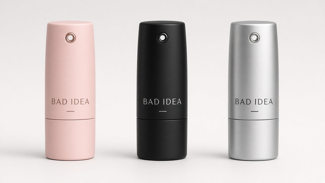 Bad Idea Alarm colourways — Signature Rose, Soft Black and chrome accents